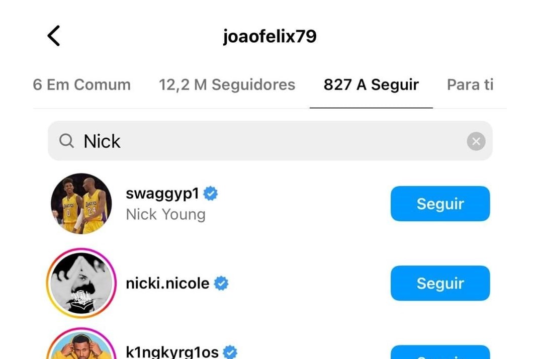João Féliz segue Nicki Nicole no Instagram