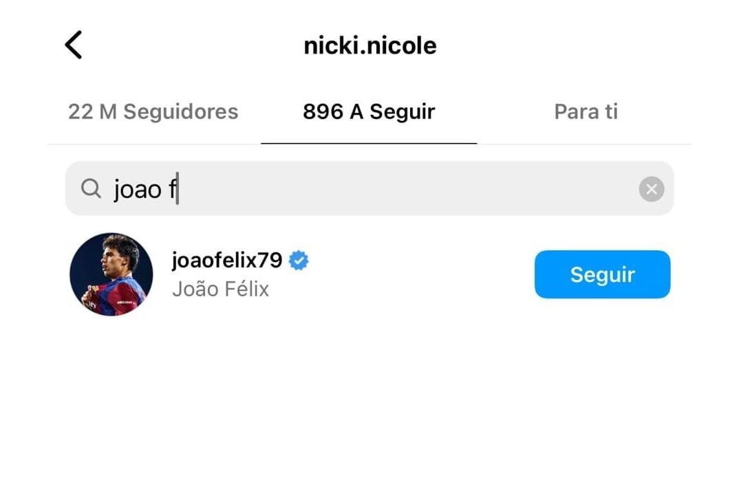 Nicki Nicole segue João Félix no Instagram